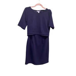 Motherhood Maternity Nursing Dress blue Textured Knit breastfeeding Large work